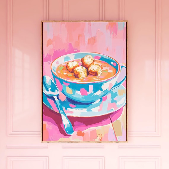 Colorful Pop Art Soup Bowl Modern Kitchen Foodie Painting Wall Art
