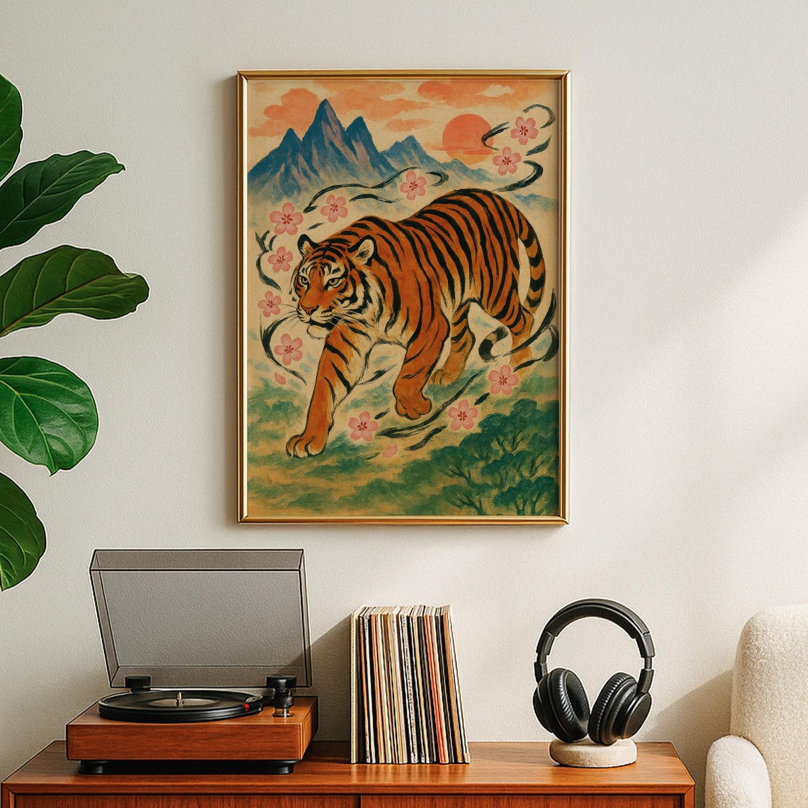 Japanese Tiger Wall Art Print Maximalist Poster Mythology Eclectic Vintage Asian
