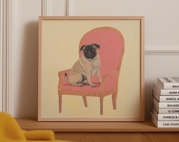 Cute Pug Dog Print Pug Gift Retro Dog Wall Art Dog Owner Gifts Trendy Wall Art Square Print Instant Pet Portrait