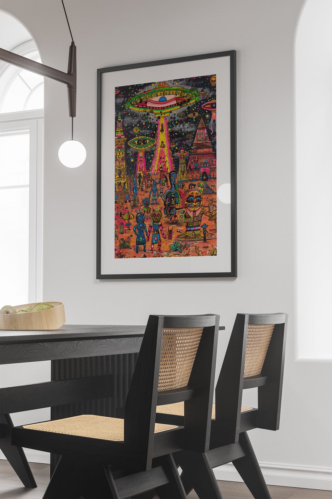 Surreal Alien Art Poster UFO Beams Vibrant Maximalist Color Scene - Image 2