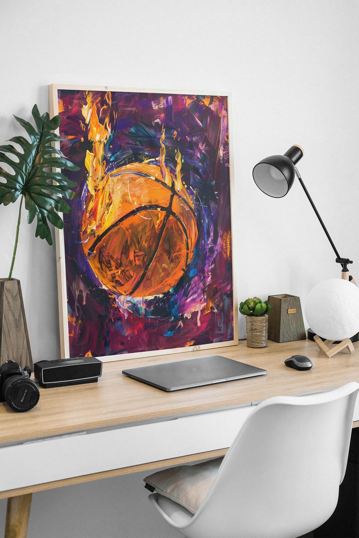 Burning Basketball Flames Abstract Painting Poster Sports Energy Decor - Image 2