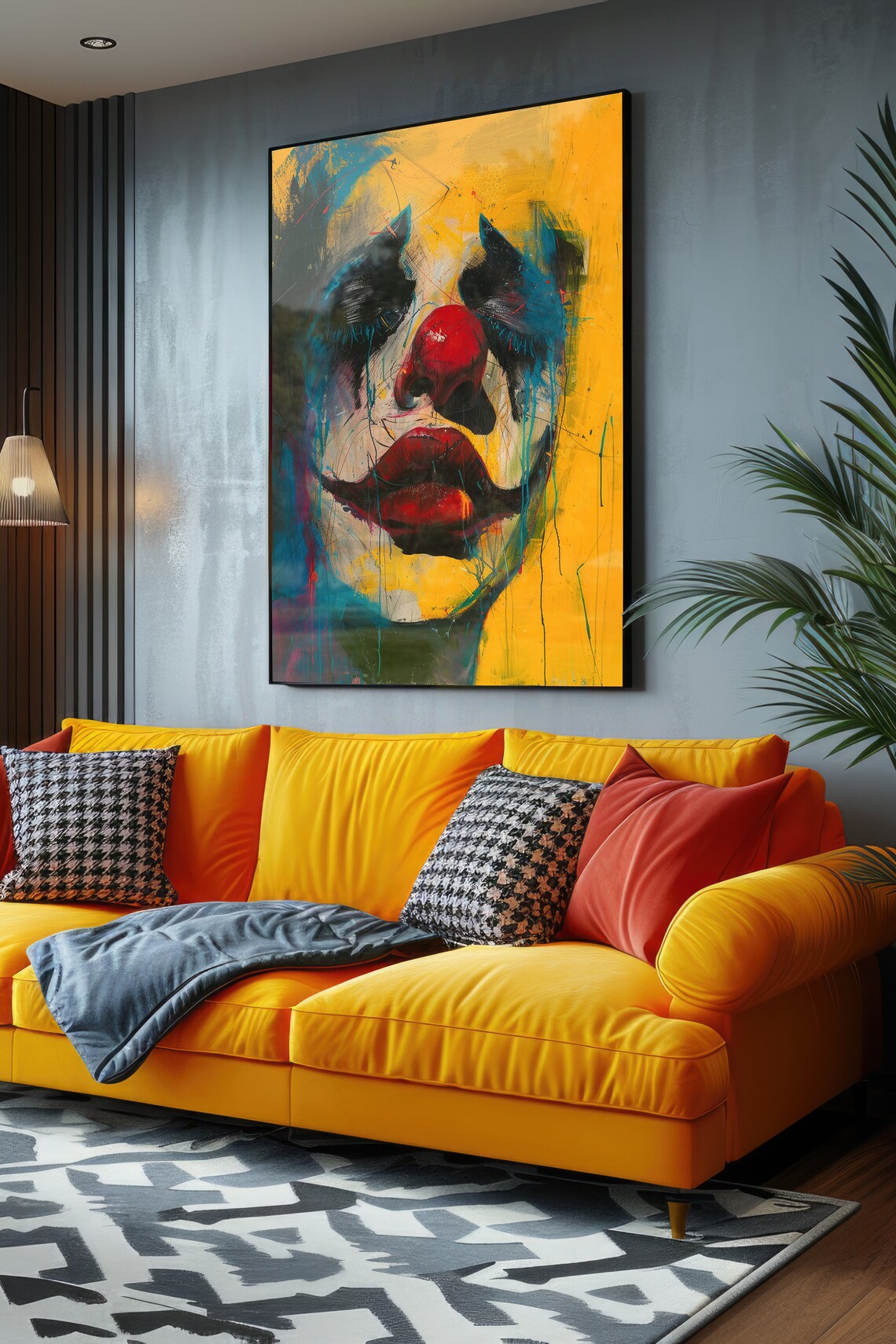 Moody Sad Clown Face Abstract Portrait Painting Poster Dark Circus Style - Image 4