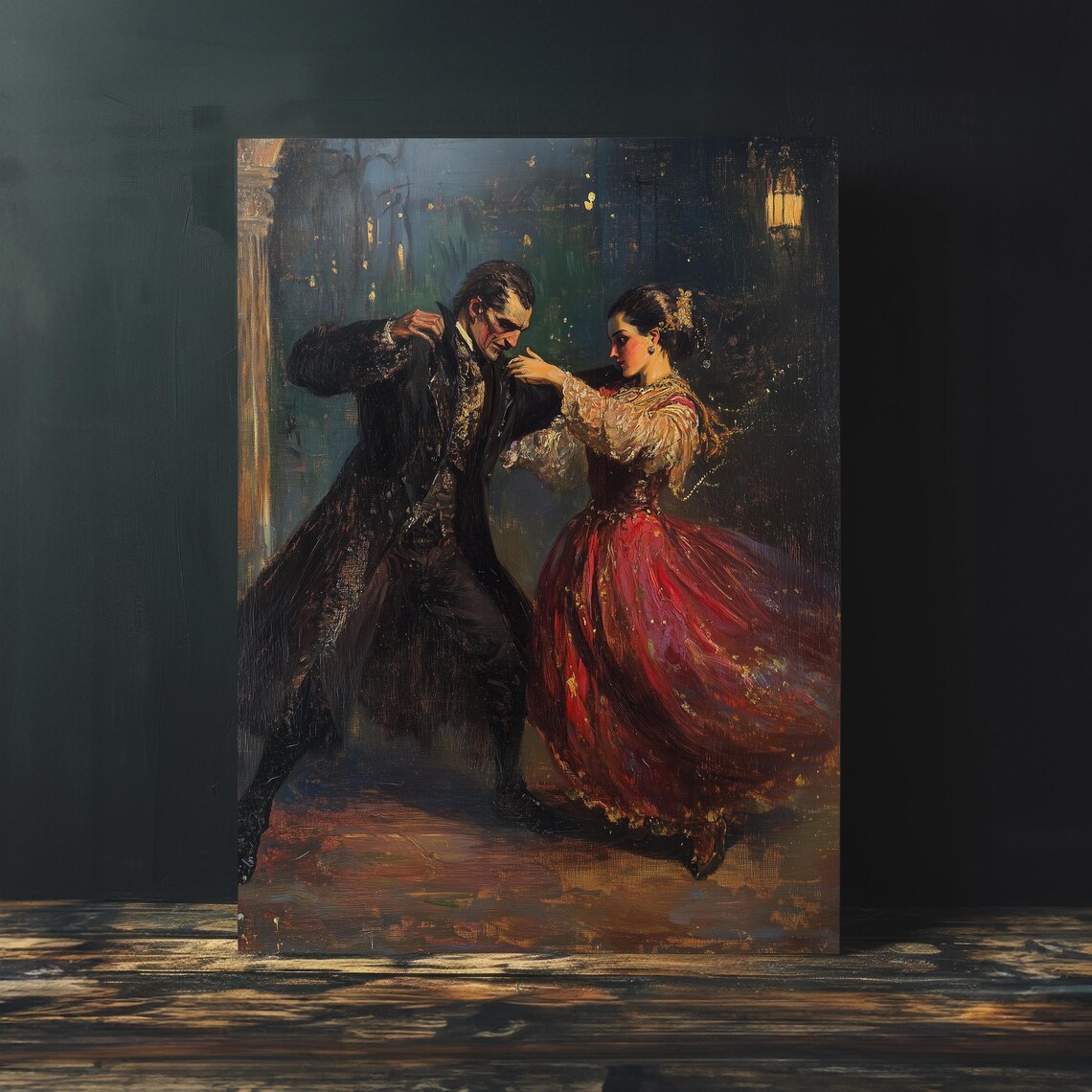 Midnight Dance Dark Academia Victorian Couple Oil Painting Poster - Image 4