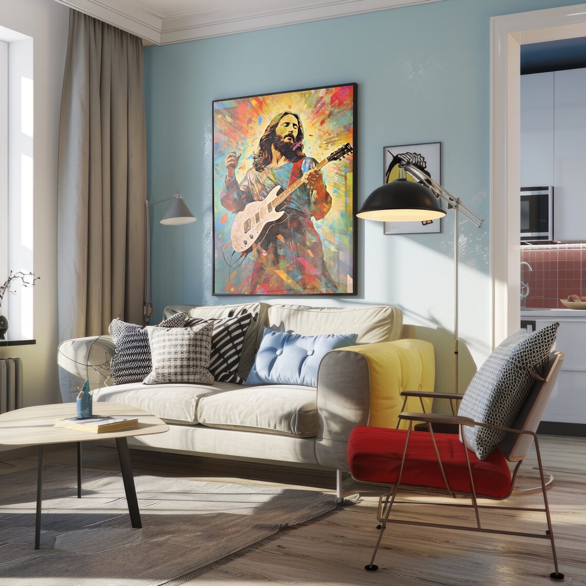 Rock Star Jesus Electric Guitar Colorful Confetti Pop Art Poster - Image 3
