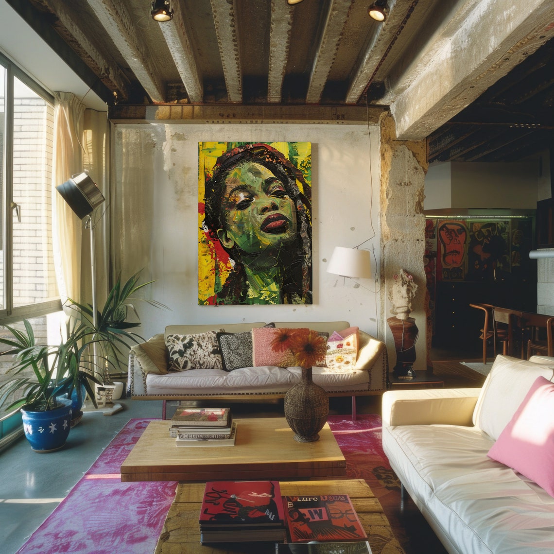 Abstract Rasta Woman Portrait Green Yellow Red Rastafari Wall Print - Image 3