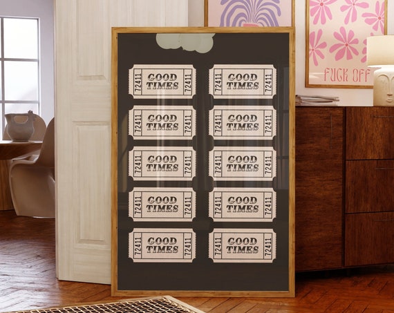 Good Times Fair Ticket Grid Black Retro Vintage Ticket Art Poster