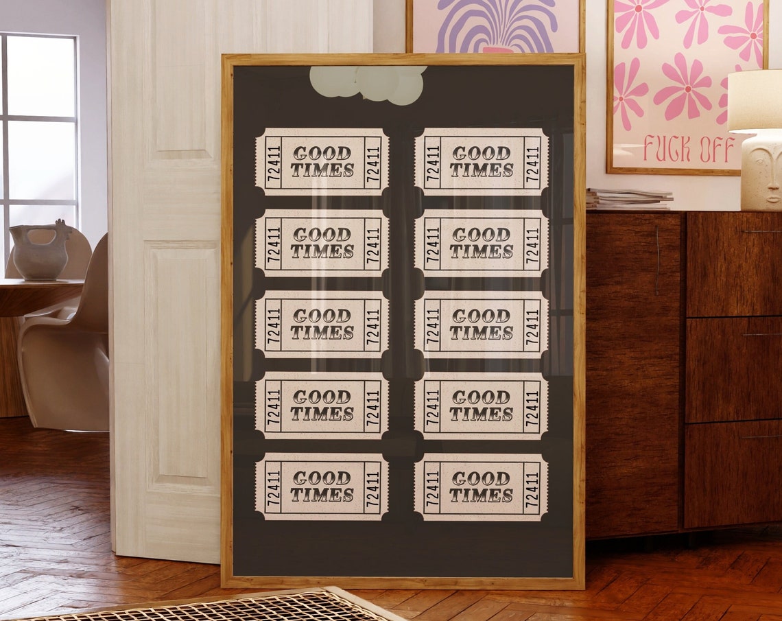 Good Times Fair Ticket Grid Black Retro Vintage Ticket Art Poster