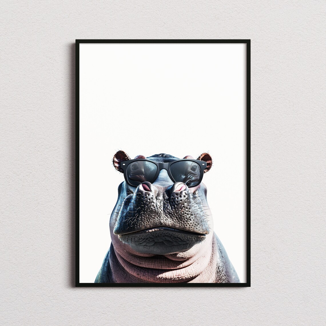 Hippo Wearing Sunglasses Funny Minimalist White Background Poster