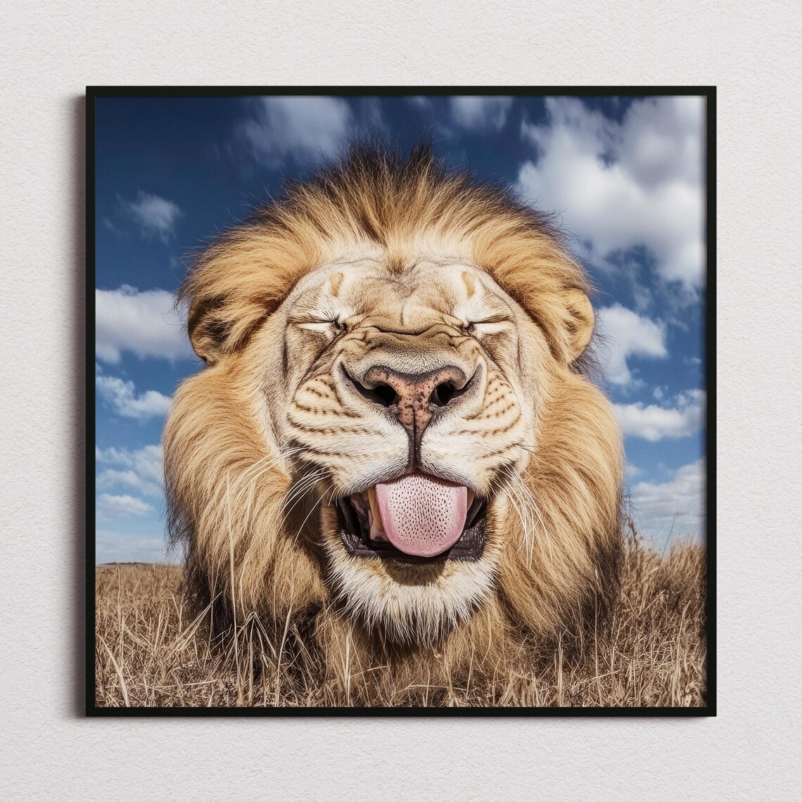 Lion Sticking Tongue Out Art Print, Funny Animal