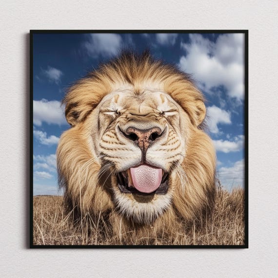 Lion Sticking Tongue Out Art Print, Funny Animal