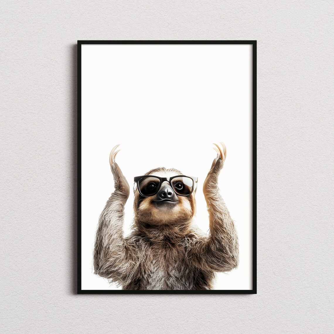 Cheerful Sloth In Sunglasses Arms Raised Funny White Photo Poster