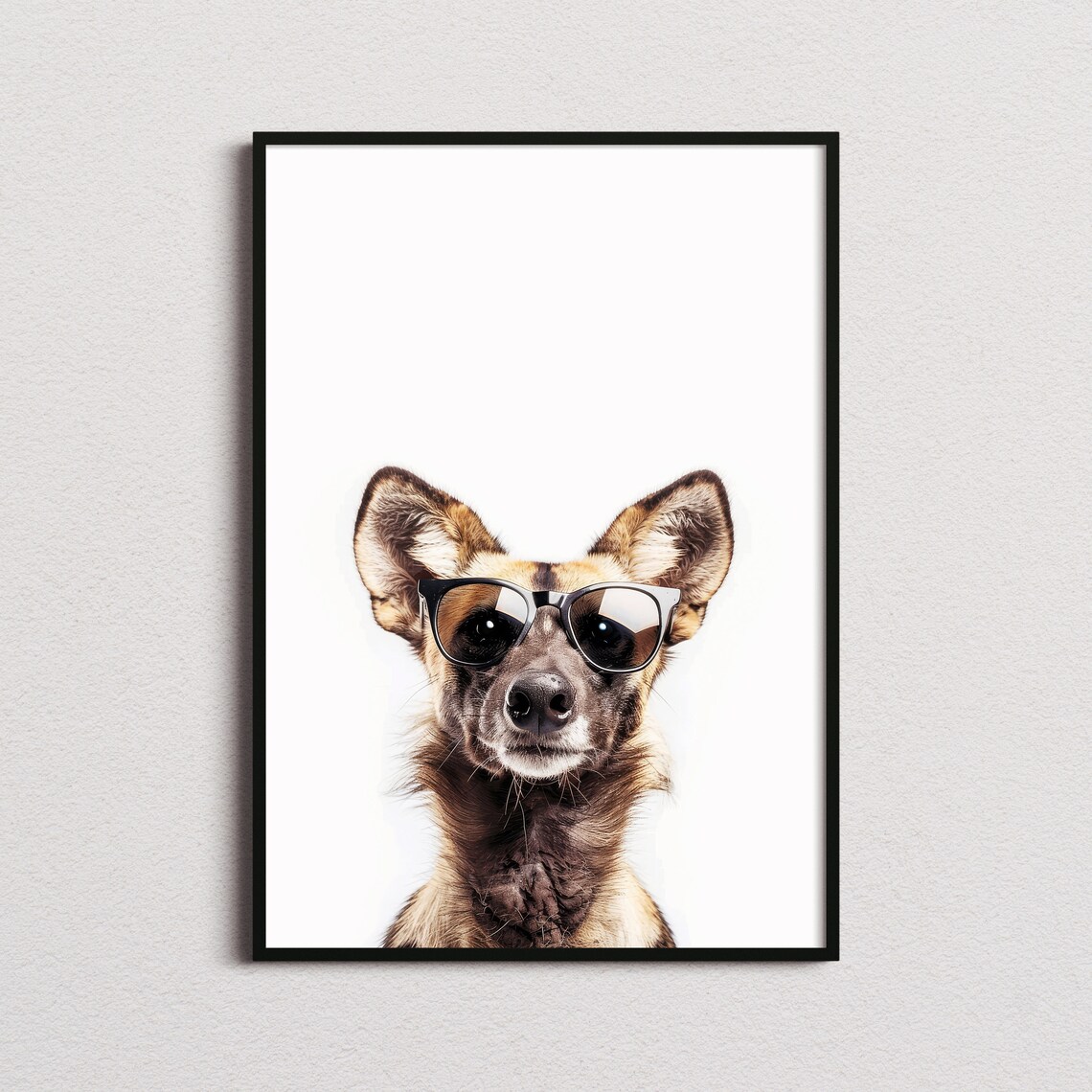 African Wild Dog In Sunglasses Quirky White Background Photo Poster