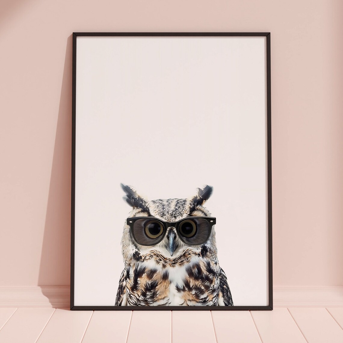 Great Horned Owl in Glasses Wise Funny Bird Portrait Art Poster - Image 3
