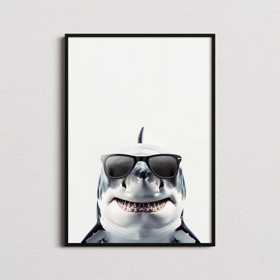 Great White Shark In Sunglasses Art Print