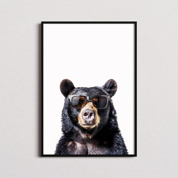 Black Bear in Sunglasses Cool Wild Forest Animal Portrait Poster