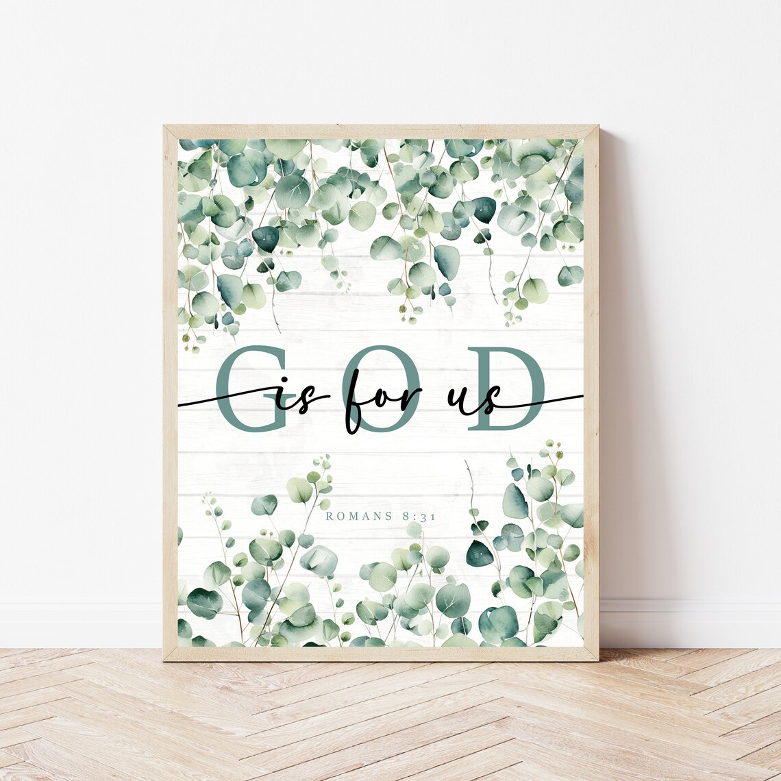 God Is For Us Romans 8:31 Botanical Eucalyptus Bible Verse Faith Poster