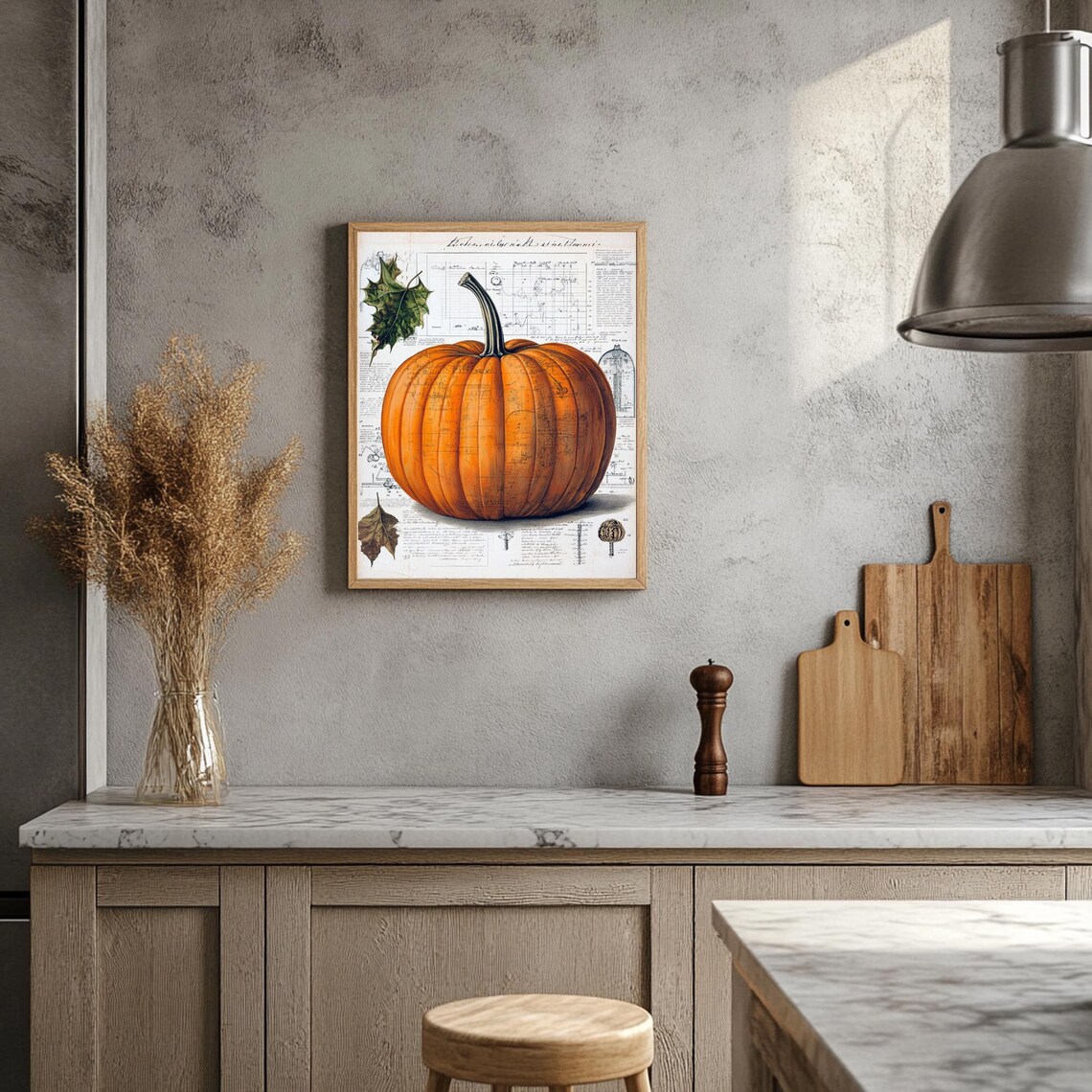 Large Orange Pumpkin On Vintage Manuscript Autumn Kitchen Poster - Image 2