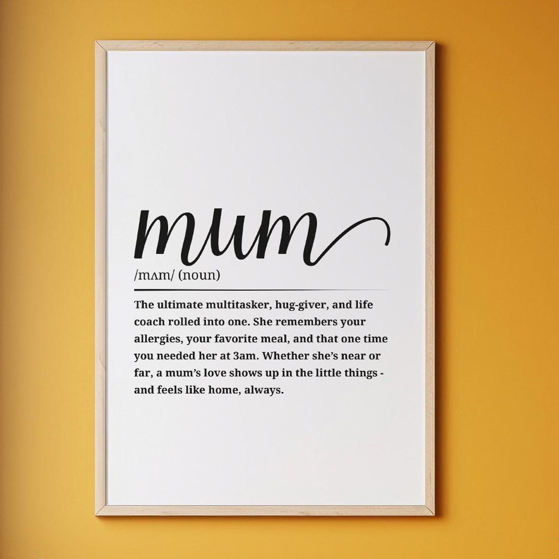 Mum Dictionary Definition Heartfelt Mother Gift Family Wall Art
