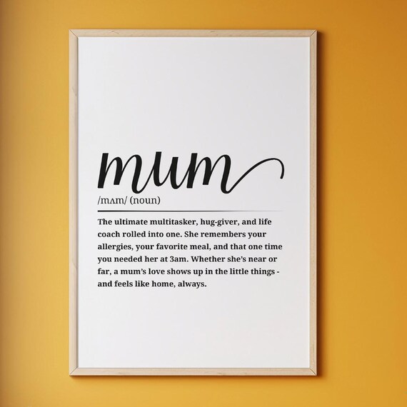Mum Dictionary Definition Heartfelt Mother Gift Family Wall Art