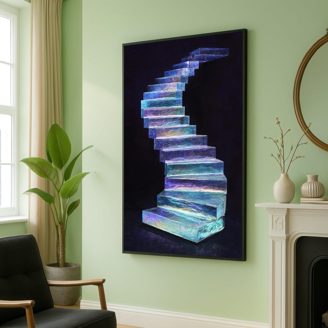 Iridescent Crystal Spiral Staircase Futuristic Abstract Art Poster