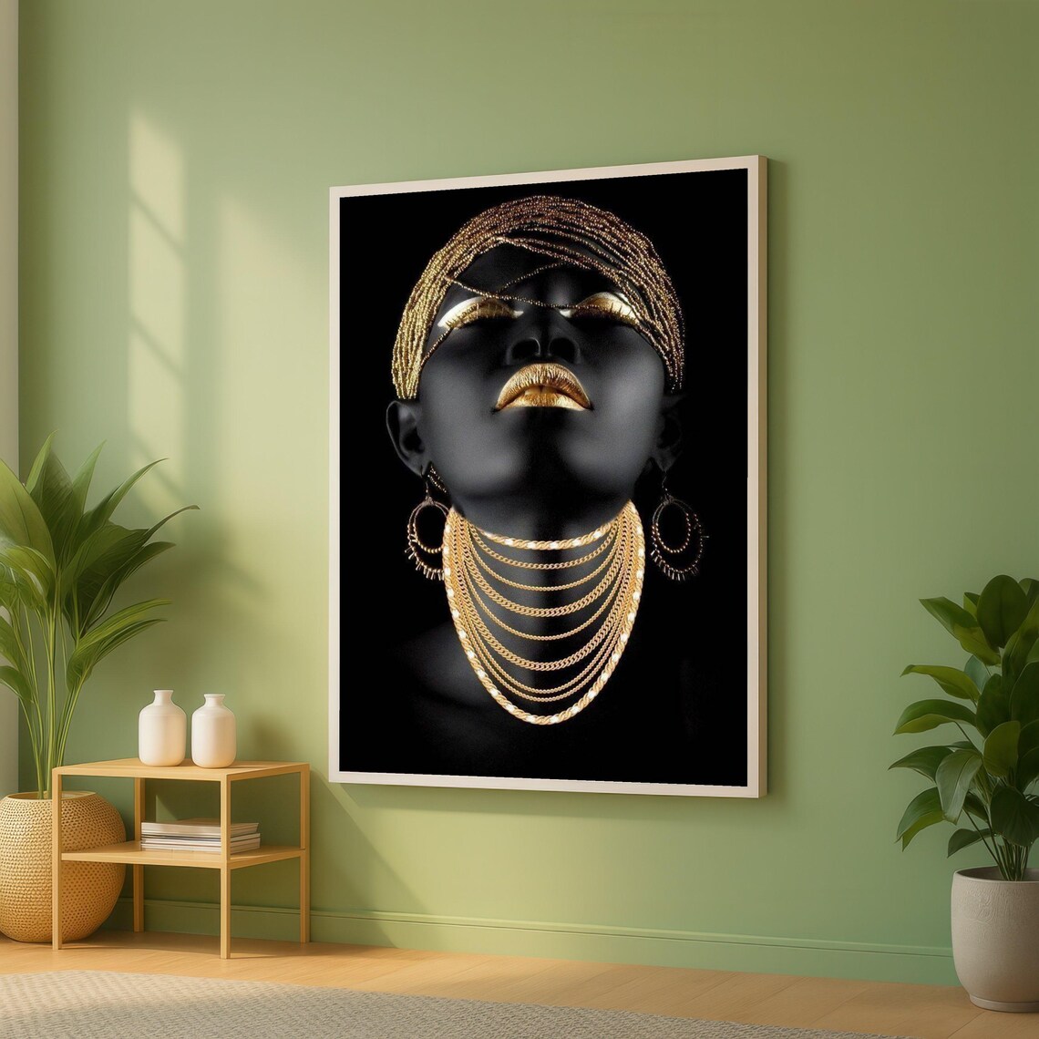 Black And Gold Woman Portrait With Luxury Gold Jewelry Poster