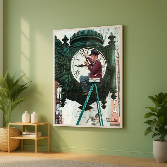 Norman Rockwell Clock Repairman Vintage Street Scene Art Poster