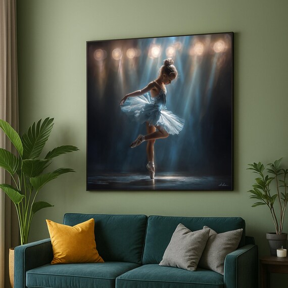 Little Ballerina On Stage Blue Tutu Spotlight Dance Photo Art Poster