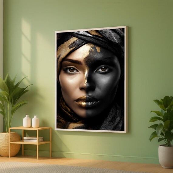 Dual Tone Gold Black Woman Portrait Abstract Face Modern Art Print