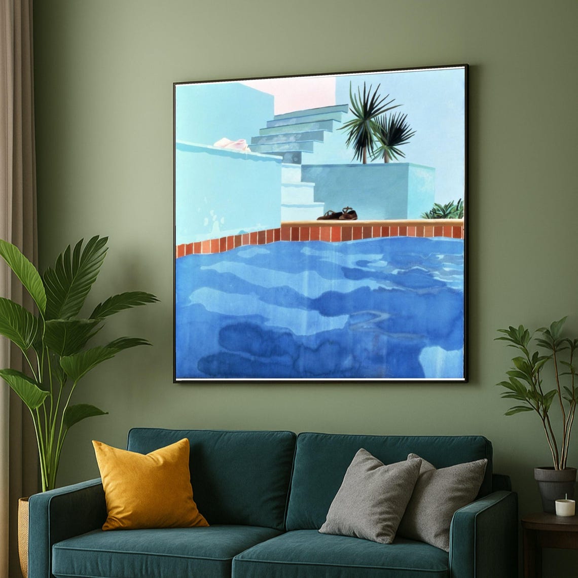 David Hockney Style Blue Swimming Pool And Steps Summer Poster