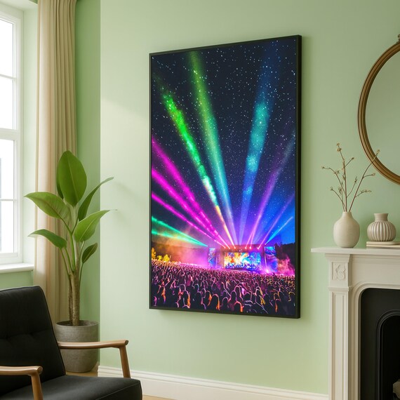 Music Festival Light Show Night Concert Laser Beams Crowd Poster