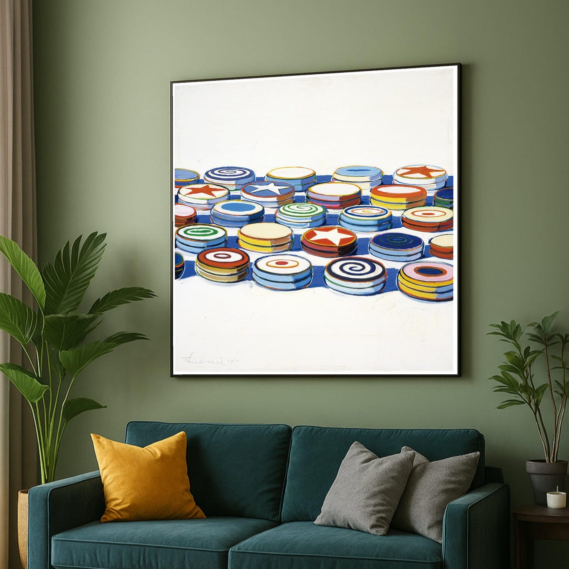 Colorful Checkers Pieces Pop Art Style Game Painting Wall Poster