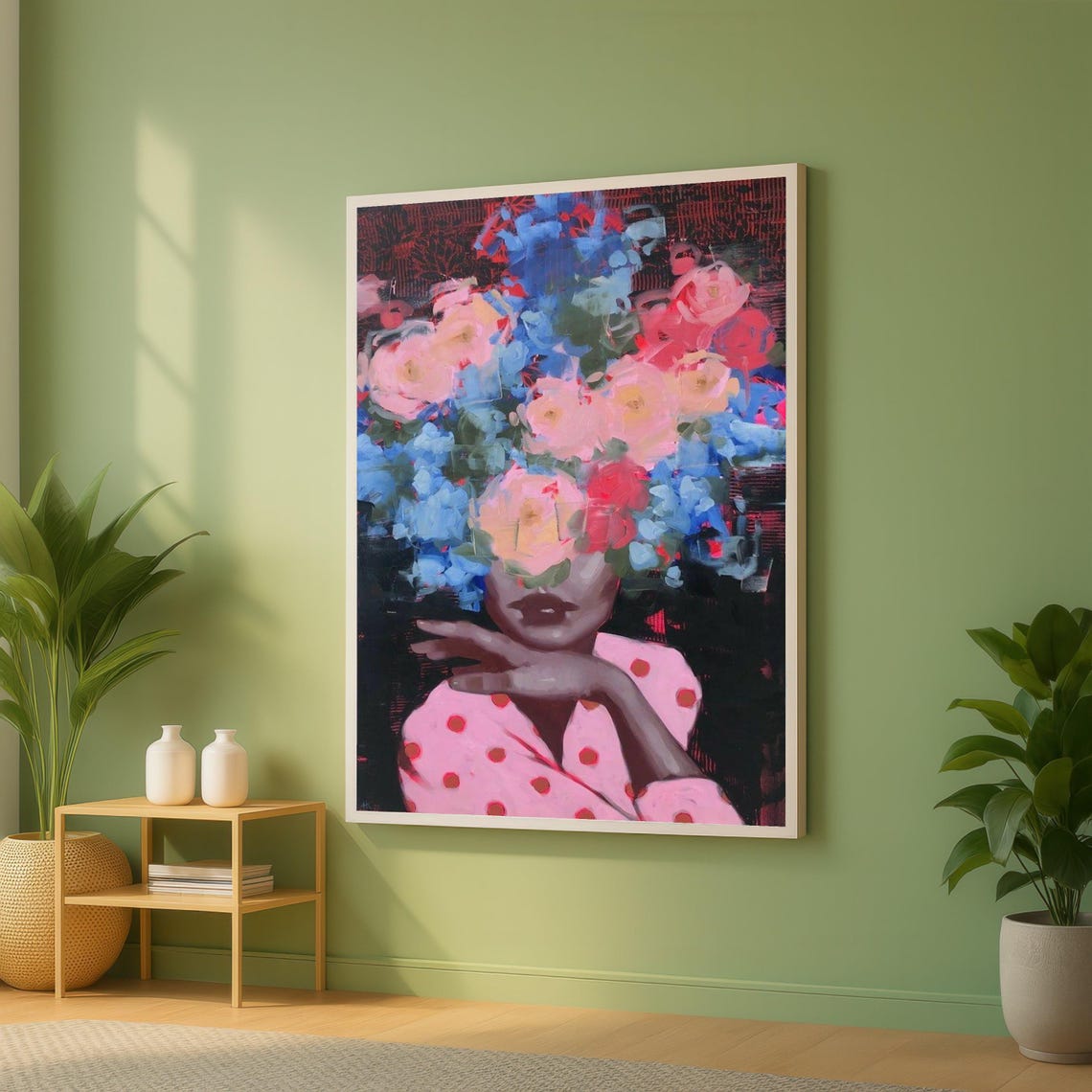 Abstract Woman Portrait With Colorful Flower Hair Modern Art Poster
