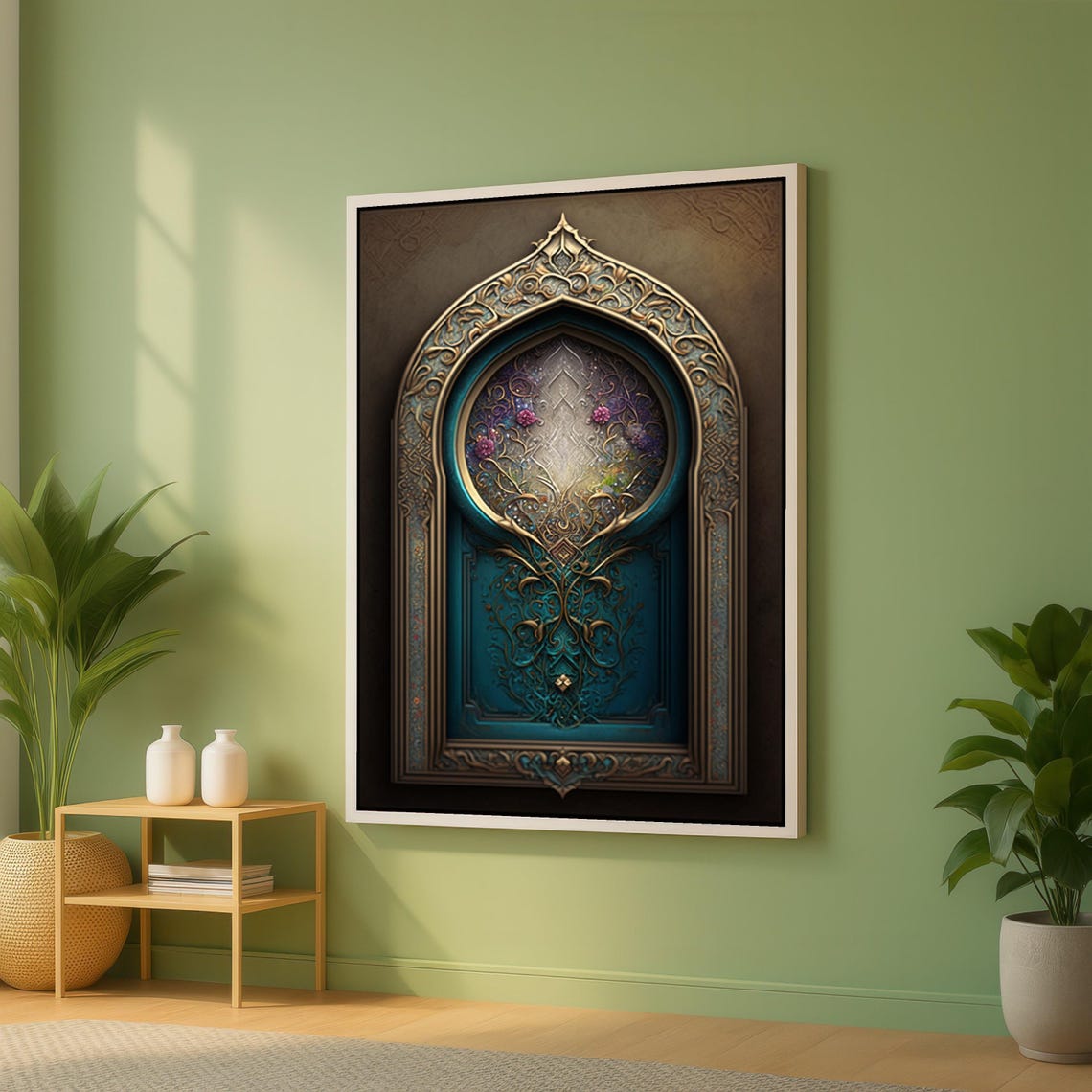 Ornate Moroccan Teal Archway Door Floral Islamic Art Wall Poster
