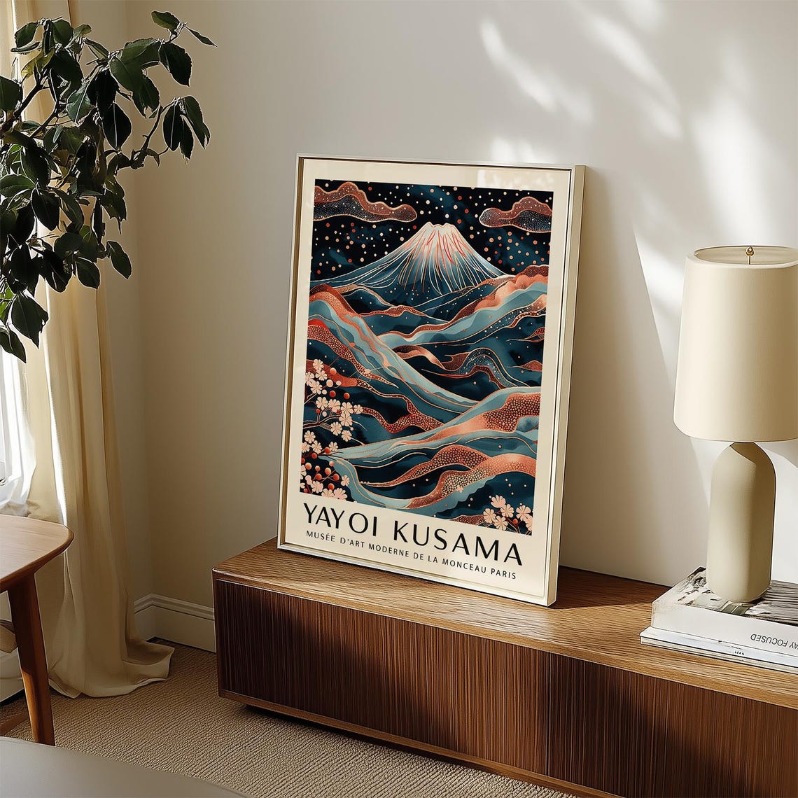 Yayoi Kusama Mount Fuji Night Waves Copper Blossom Scenic Poster - Image 3