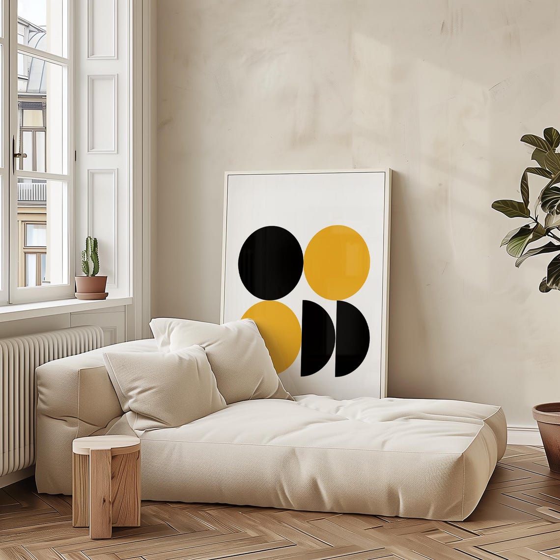 Minimal Black Yellow Circle Quartet Geometric Modern Art Poster - Image 2