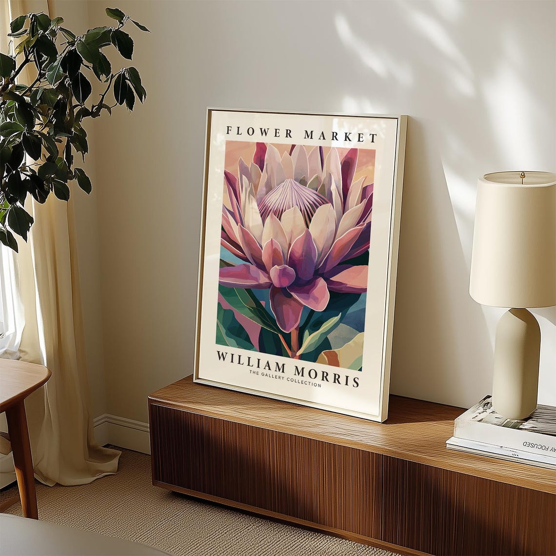 William Morris Flower Market King Protea Pink Botanical Art Poster - Image 4