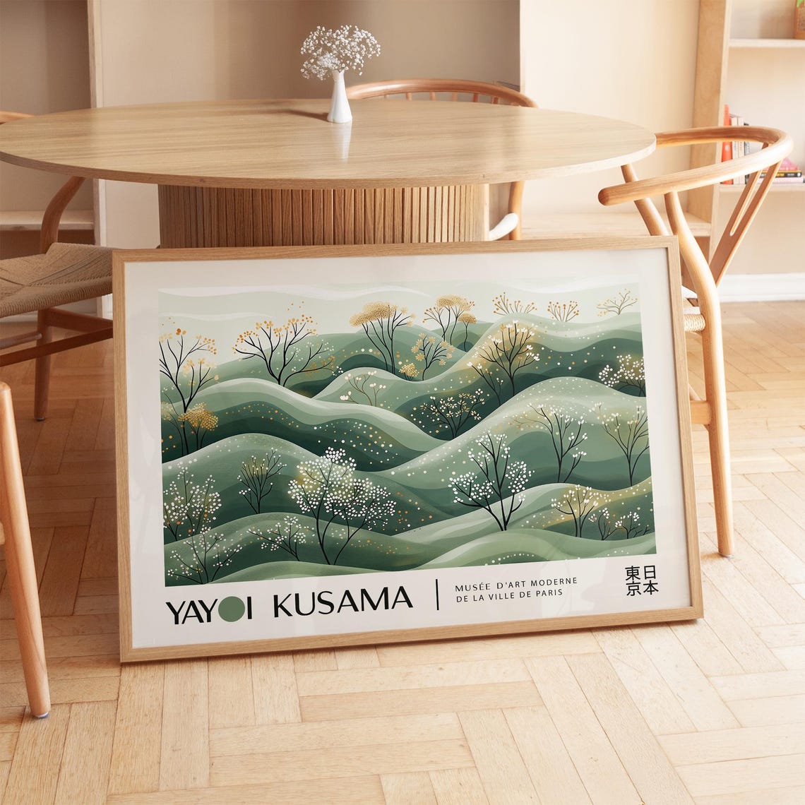 Yayoi Kusama Rolling Green Hills Trees Dot Art Landscape Style Poster - Image 3