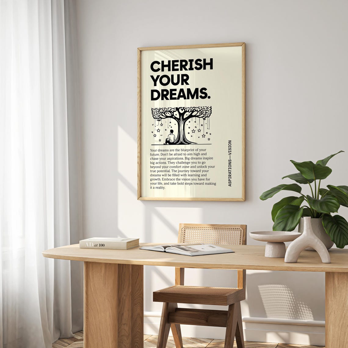 Cherish Your Dreams Star Tree Motivational Quote Bedroom Wall Art - Image 2