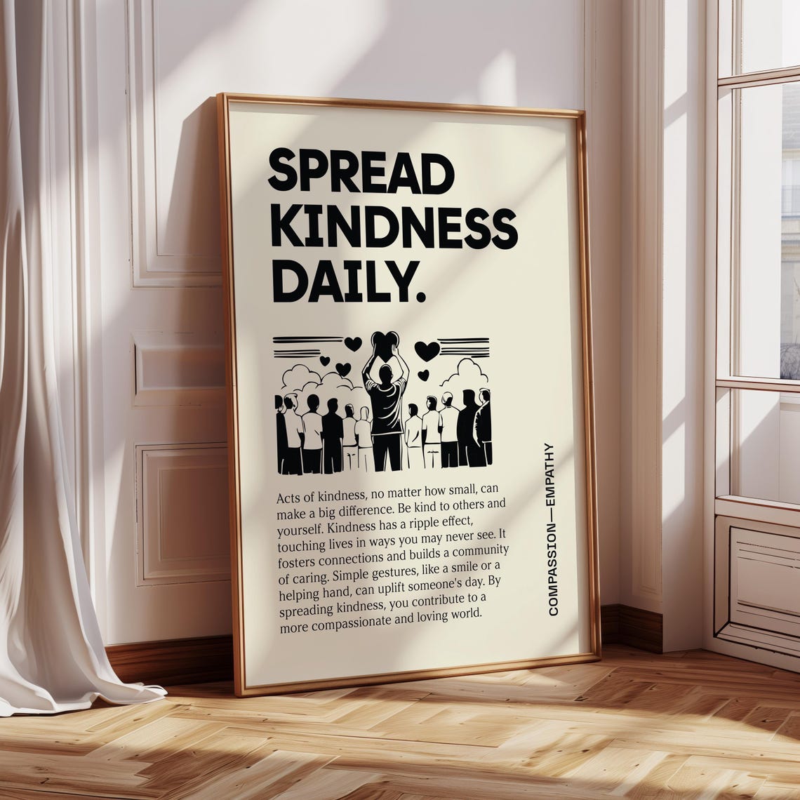 Spread Kindness Daily Compassion Empathy Inspirational Quote Poster