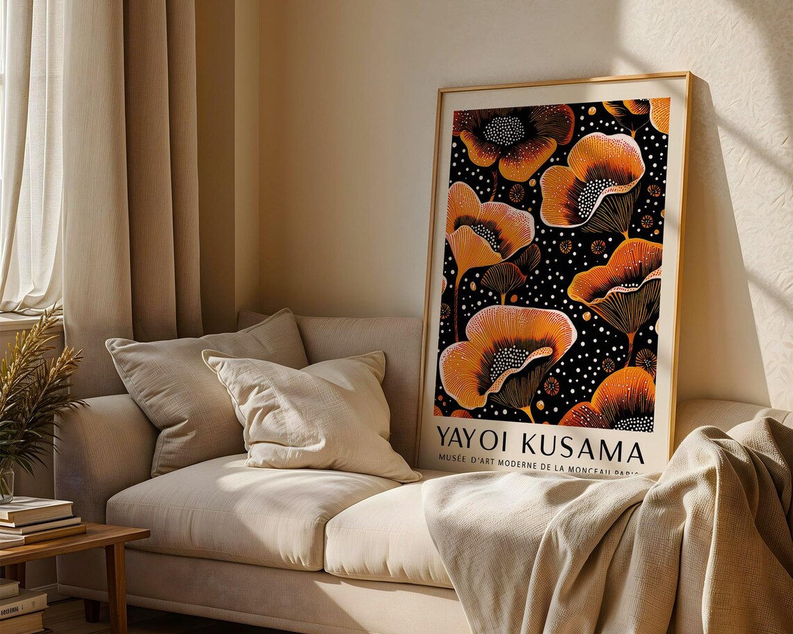 Yayoi Kusama Orange Poppy Flower Polka Dot Exhibition Poster - Image 3