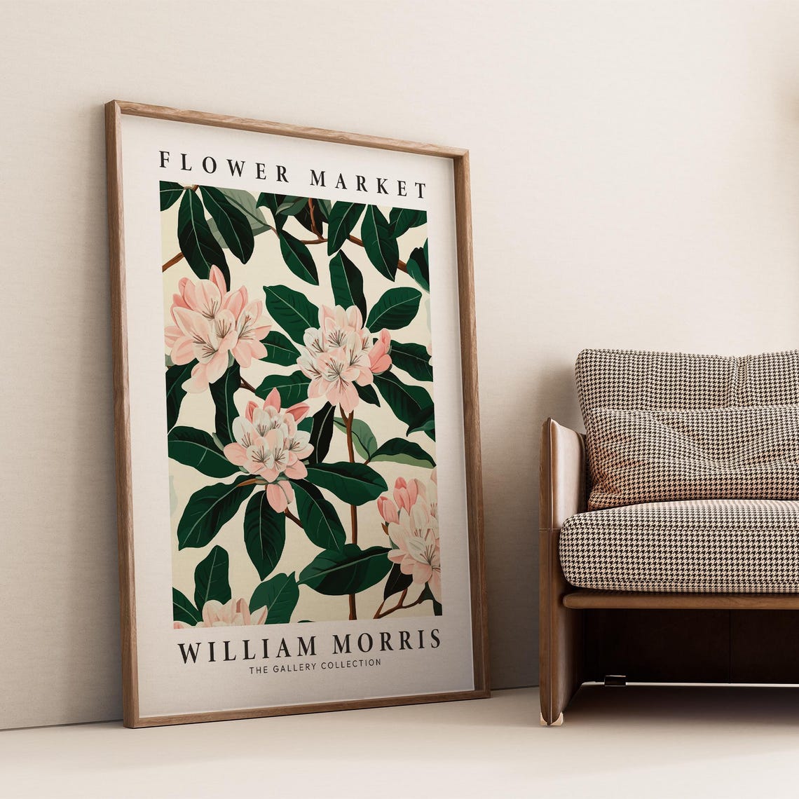 William Morris Flower Market Pink Rhododendron Blossom Green Poster