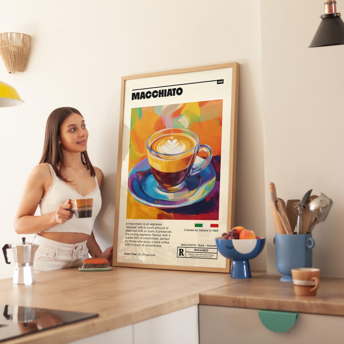 Italian Macchiato Coffee Drink 1980 Colorful Abstract Kitchen Poster - Image 4