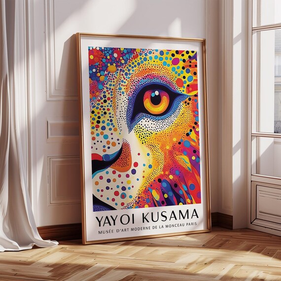 Majestic Lion Face in Rainbow Dots Kusama Style Pop Art Poster