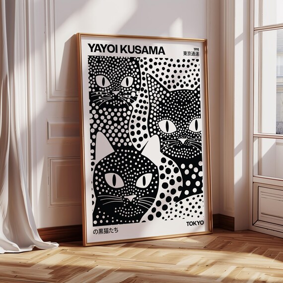 Yayoi Kusama Tokyo 1998 Black Cats Dot Art Exhibition Style Poster