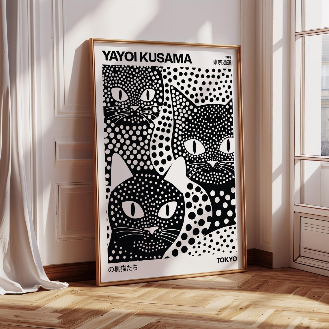 Yayoi Kusama Tokyo 1998 Black Cats Dot Art Exhibition Style Poster