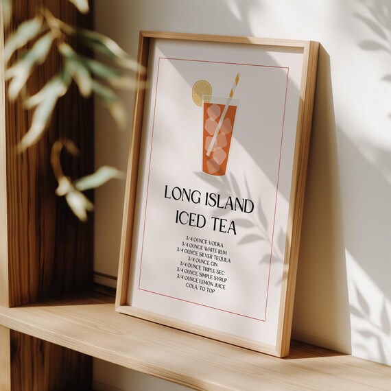 Pictures For Kitchens Long Island Iced Tea Cocktail Poster Minimalist Bar Art Print With Lemon Garnish Neutral Drink Illustration