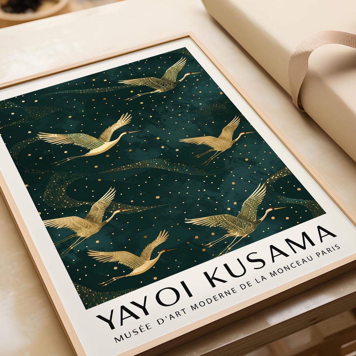 Yayoi Kusama Gold Cranes Starry Green Night Exhibition Poster - Image 3