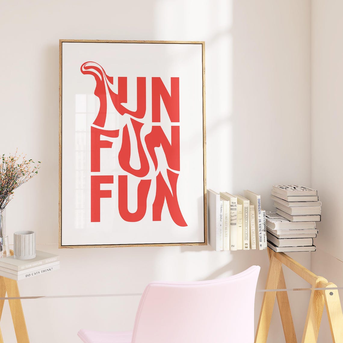 Fun Fun Fun Red Wavy Bubble Lettering Playful Typography Poster - Image 3