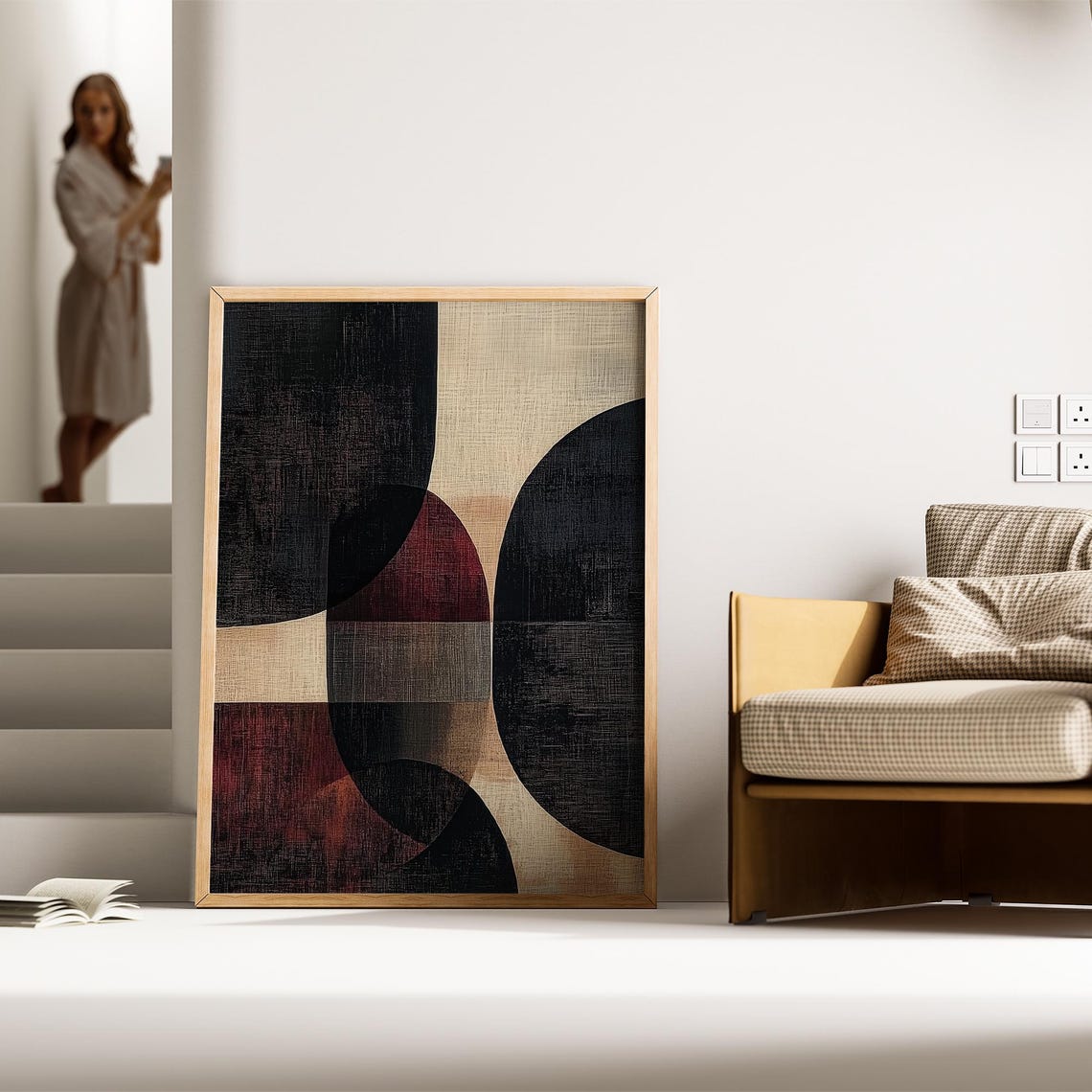 Overlapping Circles Dark Arches Beige Modern Abstract Poster - Image 3