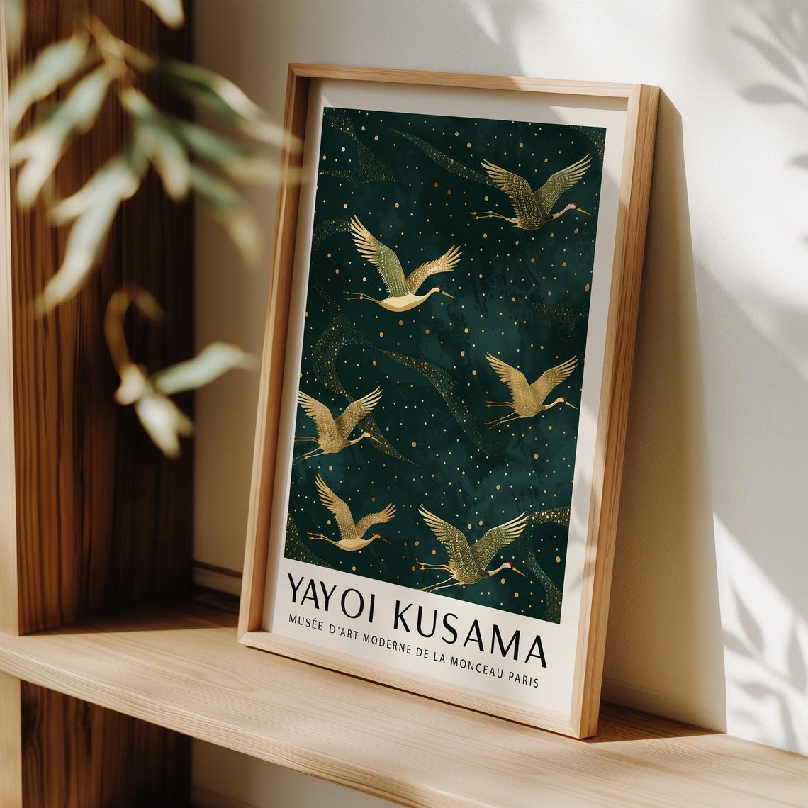 Yayoi Kusama Gold Cranes Starry Green Night Exhibition Poster